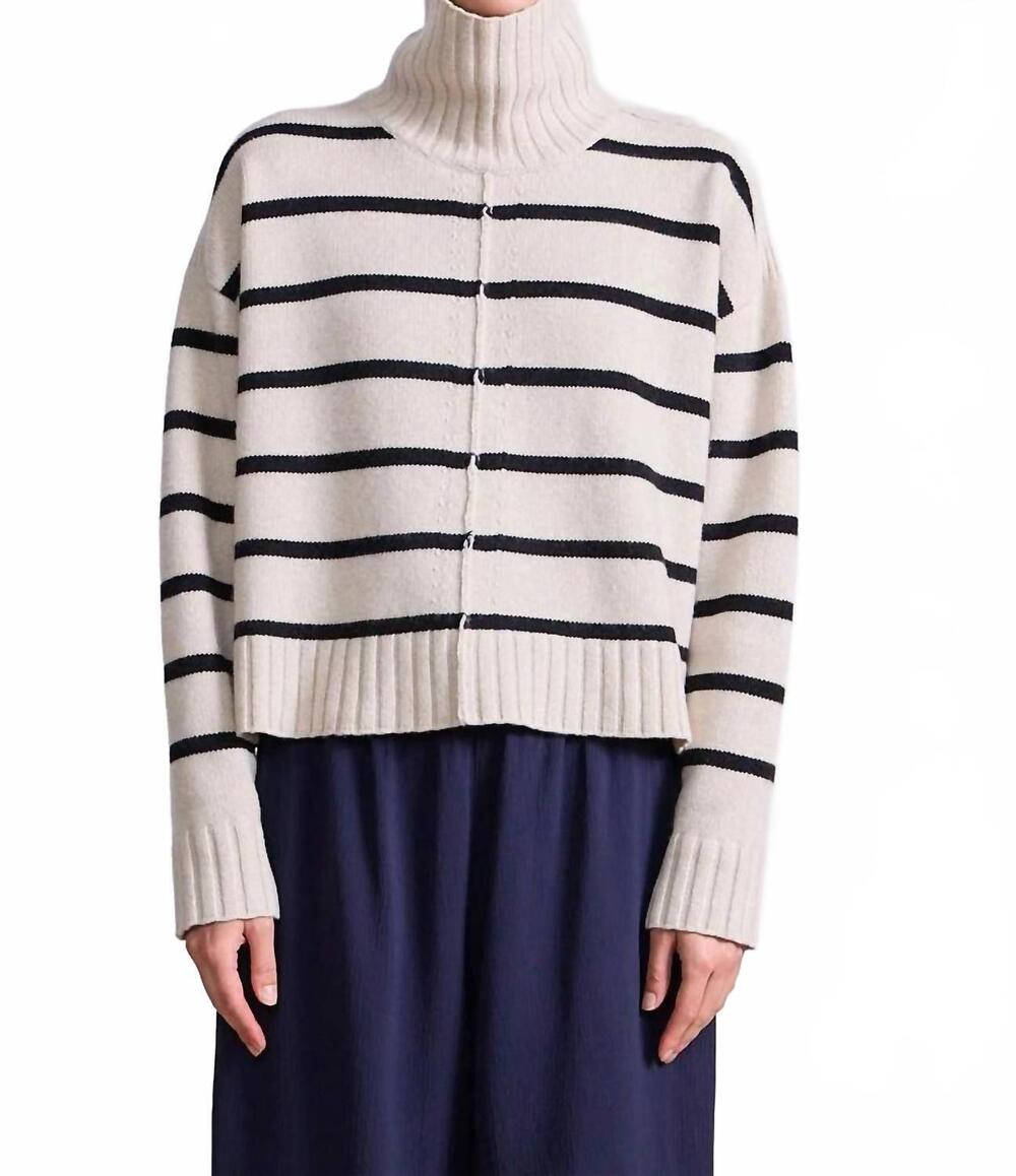 NEW APIECE APART ari cropped turtleneck top in cream & black stripe